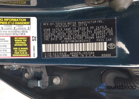 2019 Toyota Camry Se из США, поврежденный, VIN 4T1B11HK3KU832442